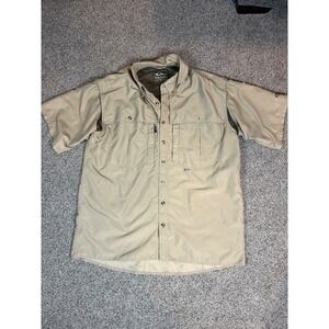 Drake Waterfowl Mens Short Sleeve Fishing Shirt Tan Khaki Vented Mesh Size M